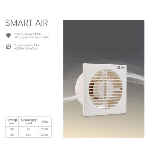 Orient Electric Smart Air 150mm Exhaust Fan for Kitchen, Bathroom, Cabins (White, Pack of 1) - Image 2