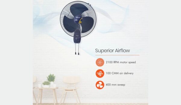 Orient Wall 47 Trendz 400mm High-Speed Wall Fan Electric Blue - Image 2