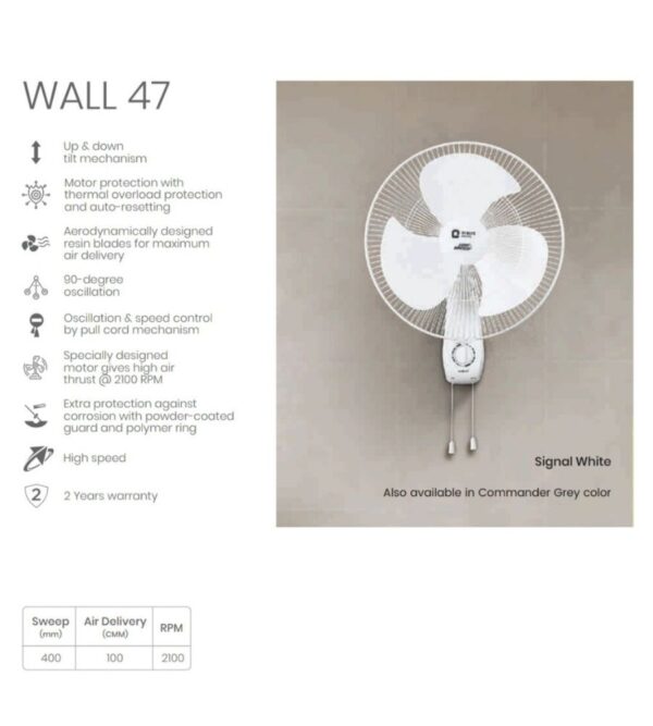 Orient Wall 47 Trendz 400mm High-Speed Wall Fan Electric Blue - Image 3