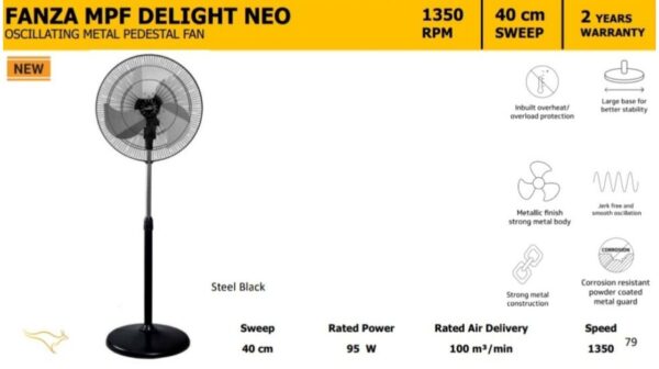V-Guard FANZA MPF DELIGHT NEO 95 Watt Pedestal Fan with BLDC - Image 2
