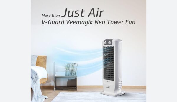 V-Guard Veemagik Neo (43.5cm) Tower Fan | 1300 RPM, 2401 CFM Air Flow | Grey White - Image 3