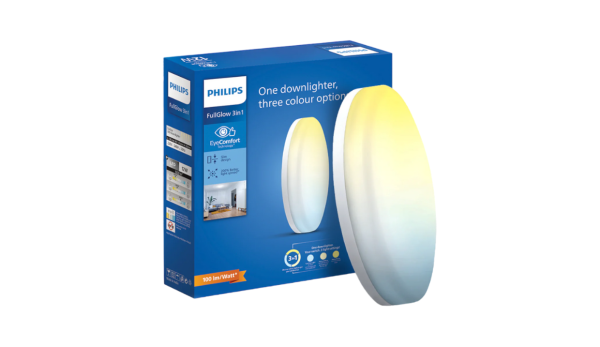PHILIPS Full Glow (3 in 1) 15-watt Round LED Surface Downlighter | 3 Colors in 1 Rimless LED Downlighter | LED Ceiling Light for Home and Hall