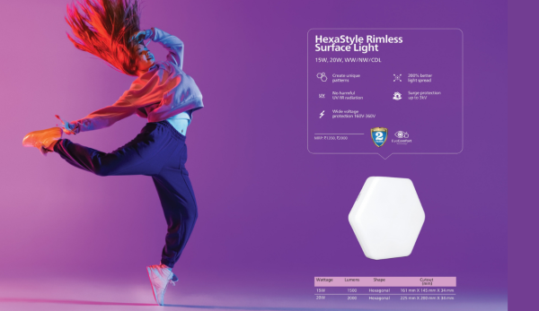 Philips Hexastyle Rimless Surface Light 15W Downlighter(Cool Day Light)
