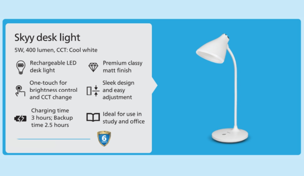 Philips Skyy Desk Light 5W Rechargeable Touch Controlled LED Table Lamp - Image 2